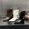 2025 autumn new pointed belt buckle decorative low tube side zipper Martin fashion women's short boots Chelsea boots