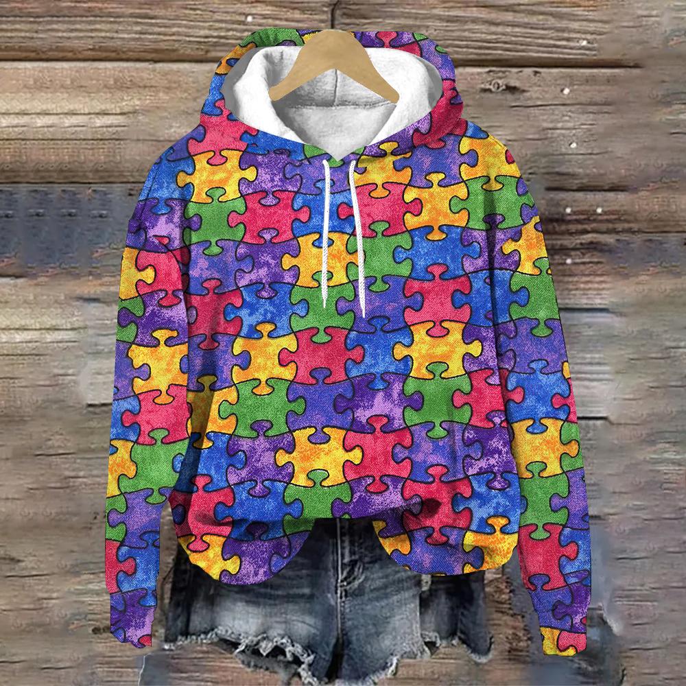 

Смішний візерунок пазла Худі жіночий дизайнерський пуловер без кишень Осінній модний одяг Y2K Повсякденна вільна жіноча толстовка S