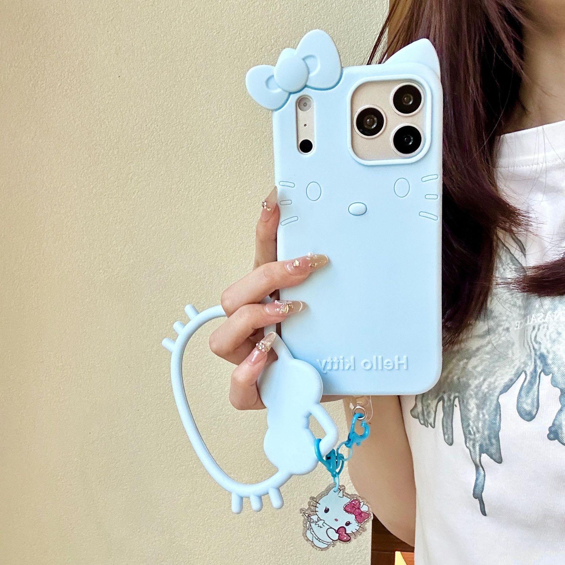 

Cute Light Blue Cartoon Cat Bracelet for iPhone 17/16/14/15 Pro Max/13 Case iPhone 13 Pro