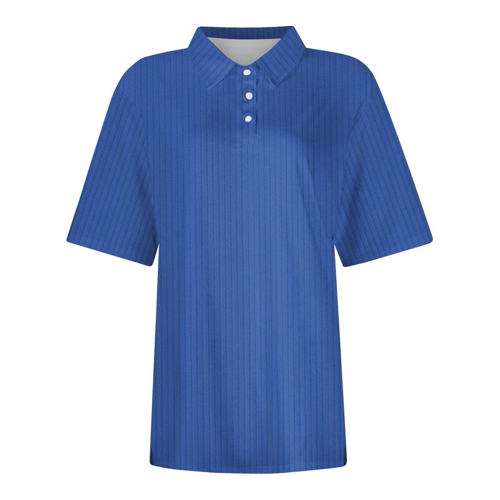 Women's Fashion Casual Lapel Short Sleeve Solid Color Shirt Women's Button Up Tops