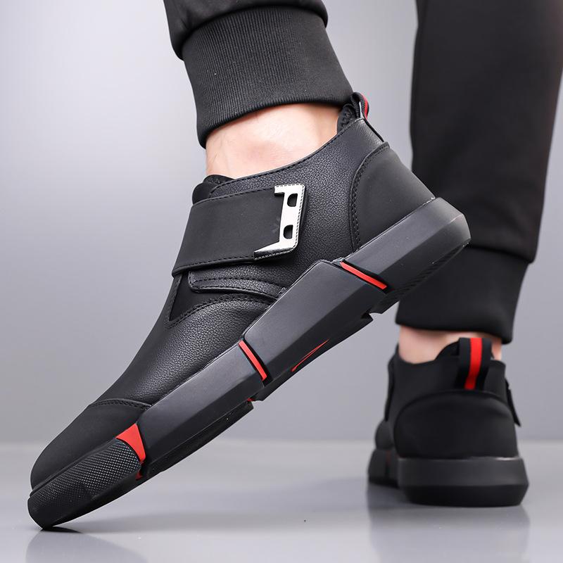 New men's casual leather shoes men's lazy shoes comfortable foot cover low top Velcro non-slip flat heel shock absorber round head