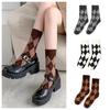 Knitting Plaid Socks College Style Middle Tube Socks Novelty Calf Socks  Outdoor