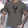 Men's Summer 100%  Fashionable Casual Loose Sports Deer Head Pattern Printed Round Neck Short Sleeved T-shirt Top
