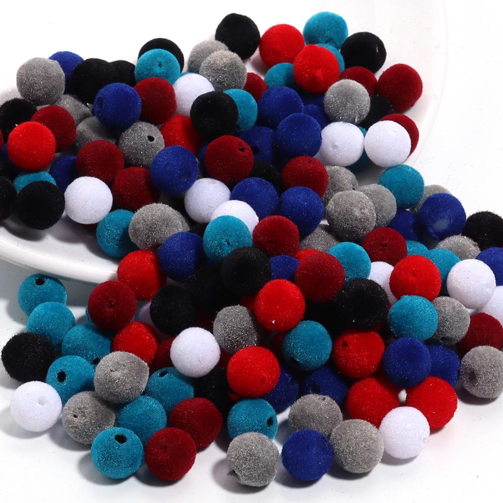 100Pcs 8mm Velvet Fabric Resin Beads Colored Loose Spacer Round Beads For Jewelry Making DIY Charm Bracelet Necklace Wholesale