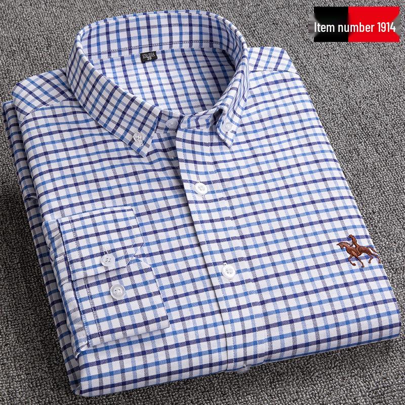 Men's 100% Cotton Oxford Long Sleeve Embroidered Casual Shirt