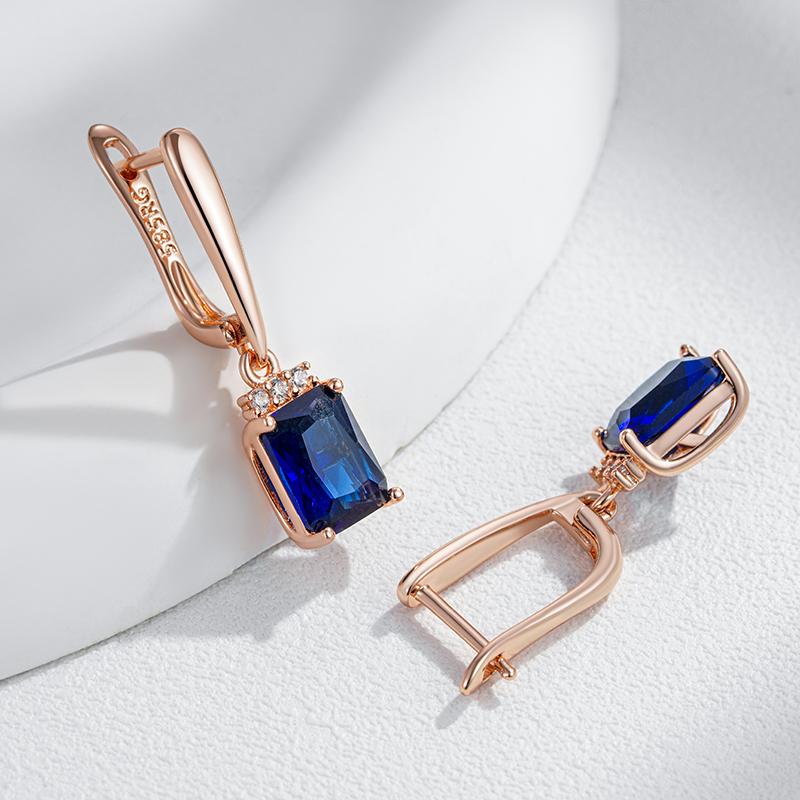 Unusual Shiny Square Blue Natural Zircon Drop Earrings For Women Luxury  Rose Gold Color Party Daily Fine Jewelry Gift