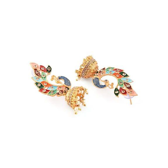Women's 22K Gold Plated Metal Peacock Design Jhumki Earring