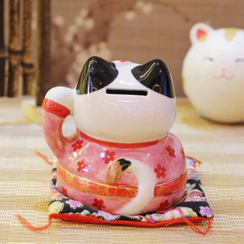 Zhaocai Cat 6 Inch Ceramic Crafts Couple Cat Piggy Bank Decoration Pieces Opening Gifts Rich Cat Home Decoration Crafts