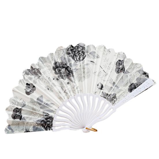 Plastic Folding Fan Chinese Style Retro Flower Plain Painting Soft Faux Silk Decorative Handheld Wedding Party Elegant Ladies Craft Cloth Fan Women