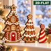 Festive Gingerbread House Decorations 3 Pcs Wooden Christmas Tree Tabletop Sign, 2D Flat Shaped Holiday Tiered Tray Decor Block Farmhouse Centerpiece