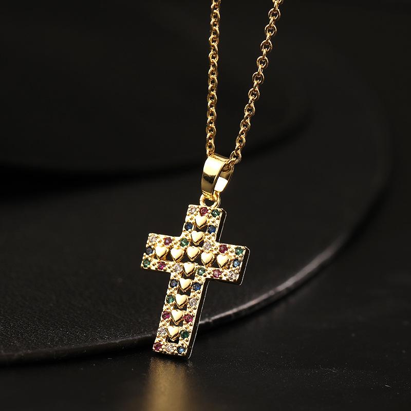 Cross necklace, zircon, European and American necklace, titanium lock chain, Instagram retro punk, personalized pendant, niche design
