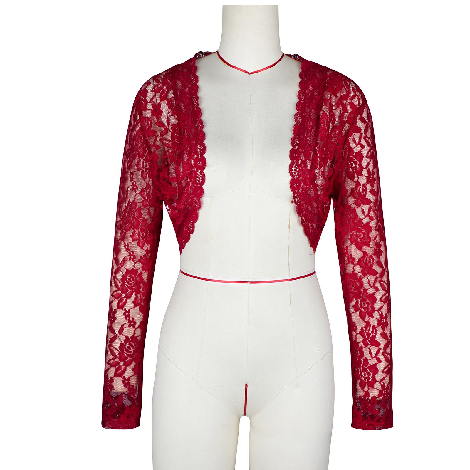 

Женская осенняя кружевная блузка - Новый стиль, Свободный крой, Однотонная XL вино красного