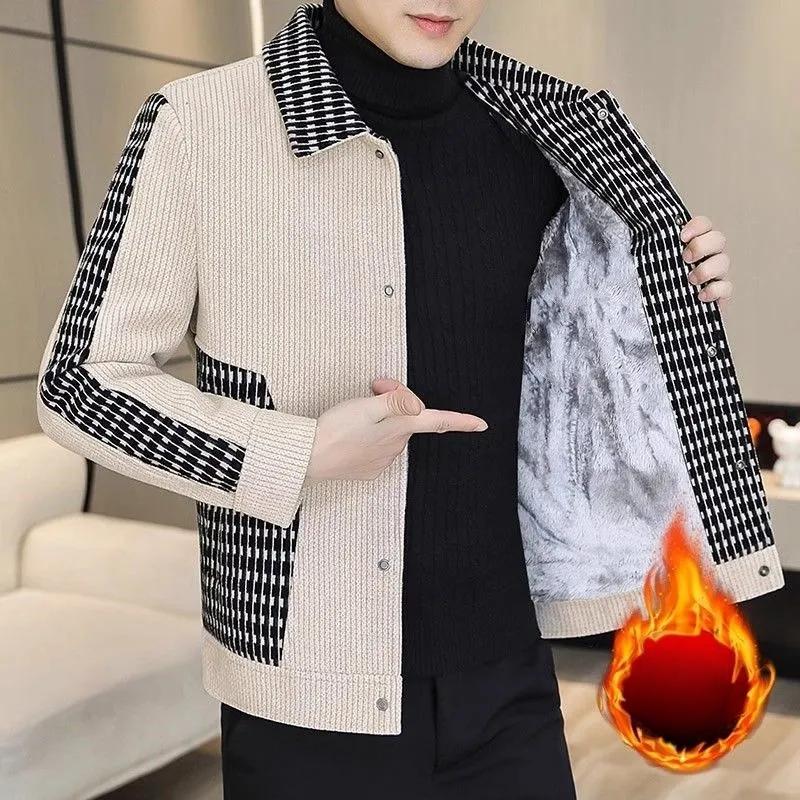 

Осенне-зимняя мода мужская повседневная куртка с лацканами мужское тонкое клетчатое утолщенное теплое шерстяное пальто 2XL