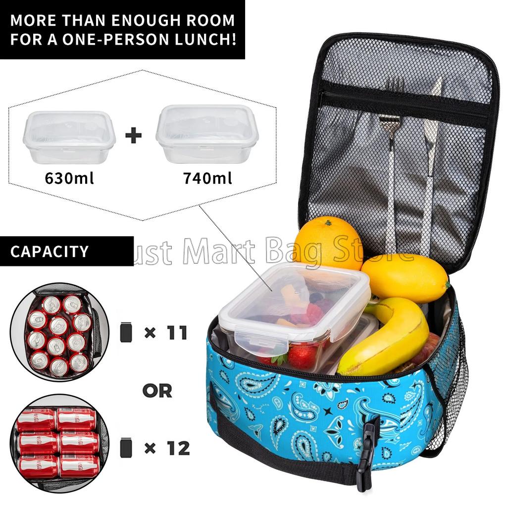 Red Black Paisley Mandala Lunch Box Portable Insulated Lunch Bag Reusable Cooler Tote Bag for Women Men Work Picnic Beach Hiking
