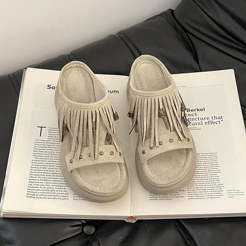 

Римские сандалии с кисточками и бусинами, ретро, летняя верхняя одежда, с открытым носком, женская обувь, ретро, плоская подошва, для морского отдыха 40