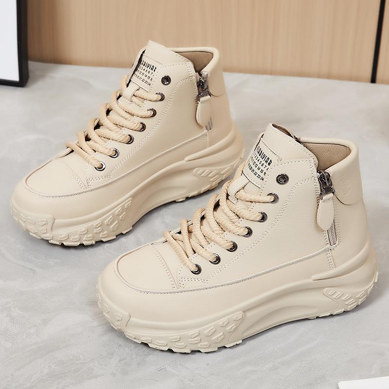 Casual and Versatile Women's Shoes Mid-calf Shoes Single Shoes Thick-soled Height-increasing Shoes