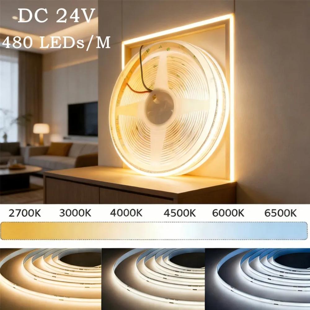 480 LEDs/M FOB COB LED-Streifenlichter 3000K bis 6000K RA98 Hohe Dichte Flexibles Band DC 24V Lineares Dimmen Für Raumdekoration 0,5M-10M
