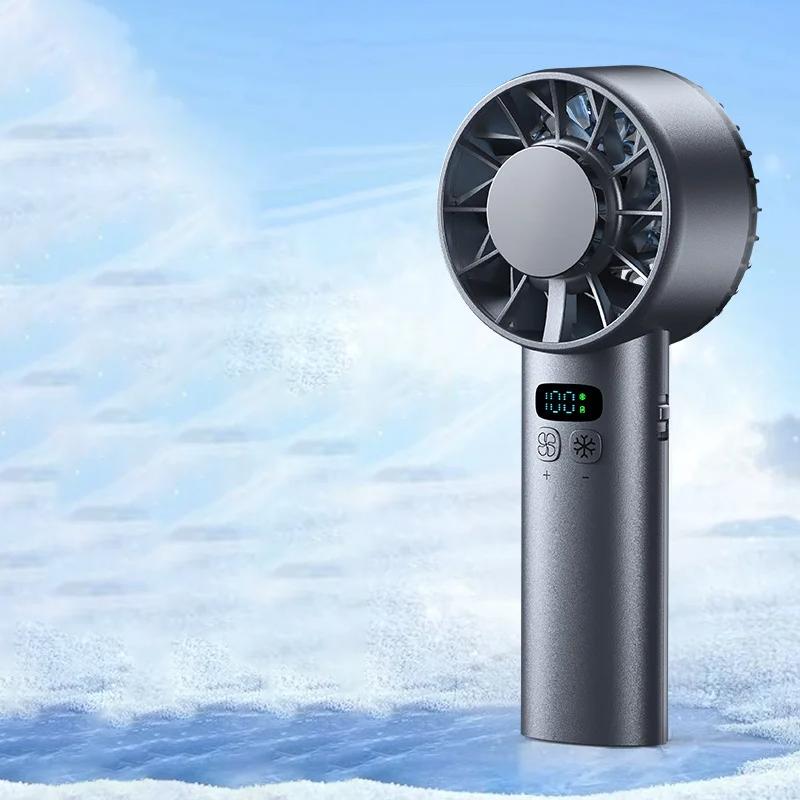 Ice compress high-speed cooling fan handheld fans USB Rechargeable portable mini fan LED Digital Display, Travel,Camping,Outdoor
