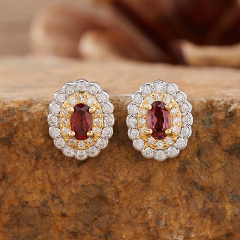 Natural Gemstone Tanzanite Aquamarine Garnet Topaz Stud Earrings S925 Sterling Silver Colored Jewelry