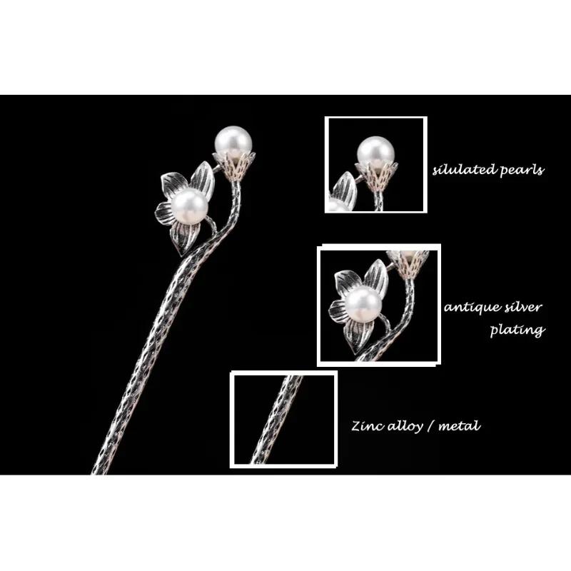 Retro Fashionable Women's Hair Clip Chinese Style Imitation Pearl Hairpin with Chinese Elements Girls Elegant Sweet Accessories