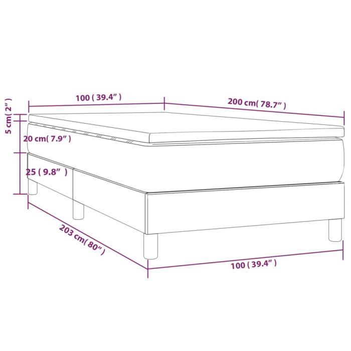 3144055 vidaXL Lit à sommier tapissier avec matelas Noir 100x200 cm Tissu