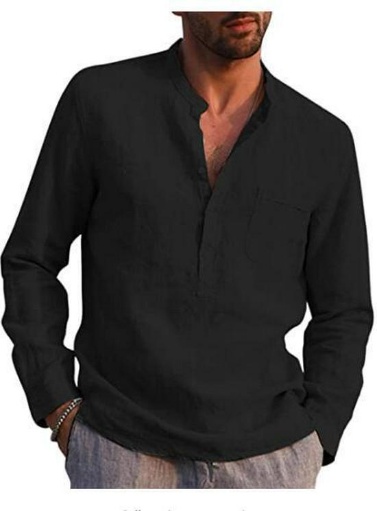 Men's Long Sleeve V-Neck Casual Beach Linen Shirt (2023)