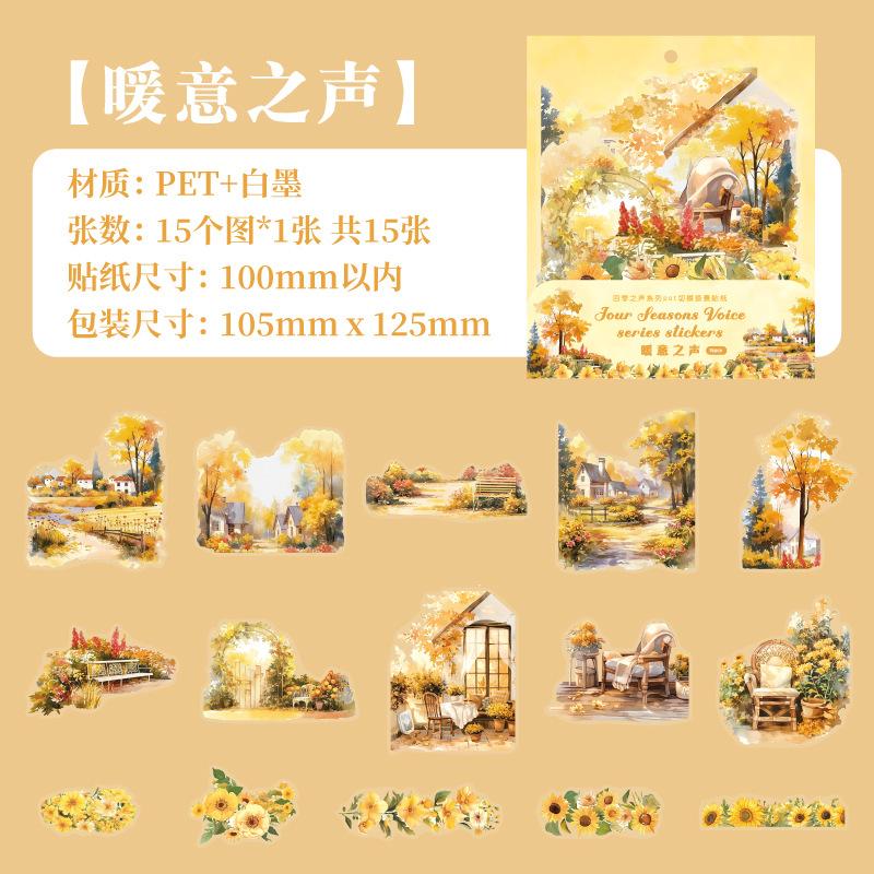 15pcs/1lot Kawaii Scrapbook Sticker The Sounds of the Four Seasons Scrapbooking Supplies Planner Decorative Stationery Sticker