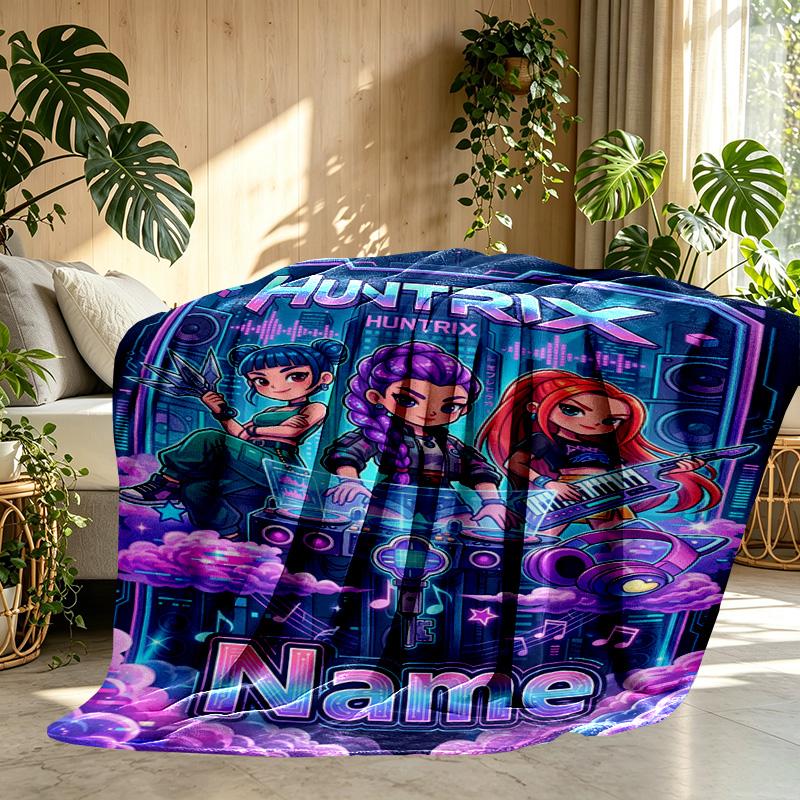 Custom Name Personalized Kpop Demon Hunter Print Blanket, Home Decor, Bedroom, Sofa, Camping, Couch, Gifts for Birthday Christmas
