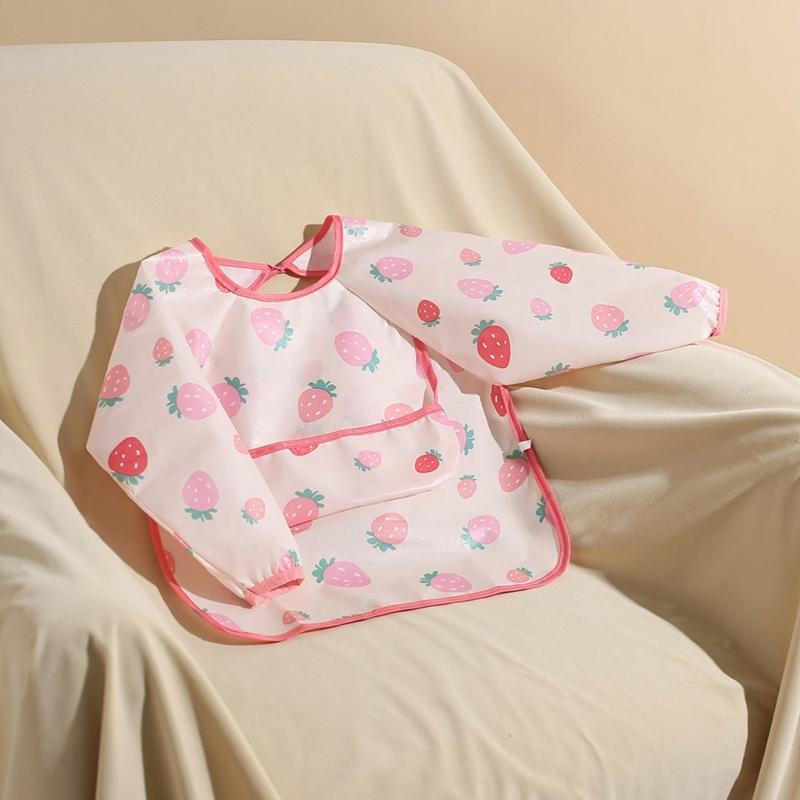 Miękki Lekki Śliniak do Karmienia Dziecka z Pełnym Zakryciem Rękawów, Wielofunkcyjny Fartuch z Kieszenią na Jedzenie dla Niemowląt i Małych Dzieci