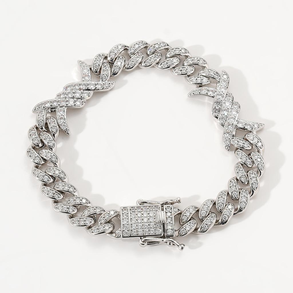Neues Design Hip Hop Rap Schmuck 14K Gold Plated Bling CZ Iced Out Dornen Kubanische Kette Armband für Damen und Herren