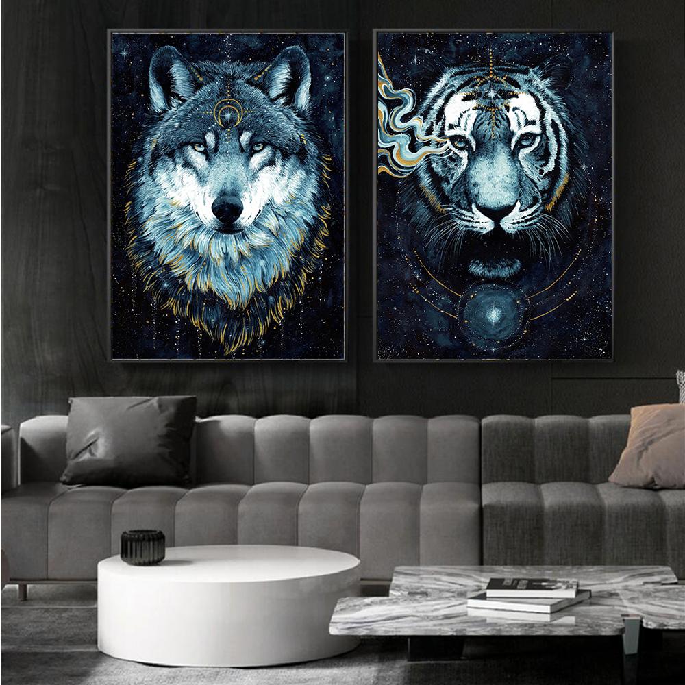 Animal Dark Beast Wolf Tiger Lion Bear Prints Poster Canvas Painting Modern Wall Art Pictures For Living Room Bedroom Home Decor