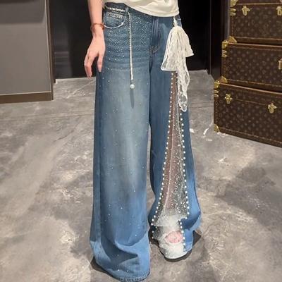 Höst Vinter Dam Jeans Mesh Patchwork Y2K Streetwear Baggy Jeans Grunge Japansk Harajuku Cowboy Trend Designer