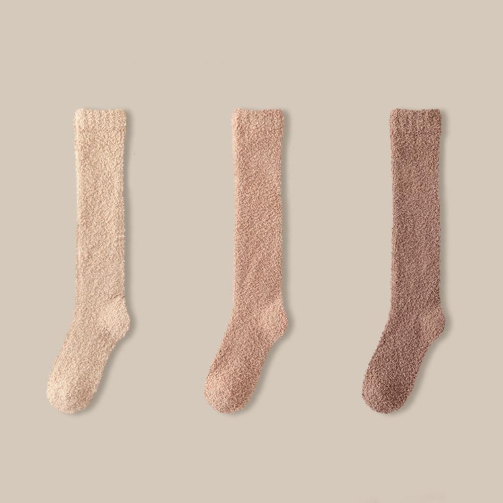 

3Pairs Sleeping Coral Fleece Socks Simple Winter Thicken Stockings For Female Men Style 1