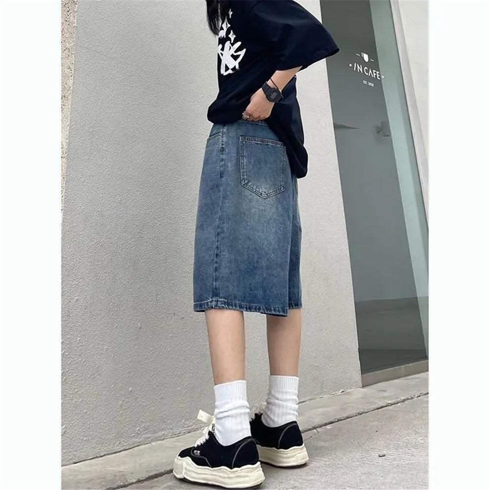Loose Jean Shorts Vintage Wide Leg Denim Shorts Streetwear Casual Washed Oversize Summer Denim Shorts