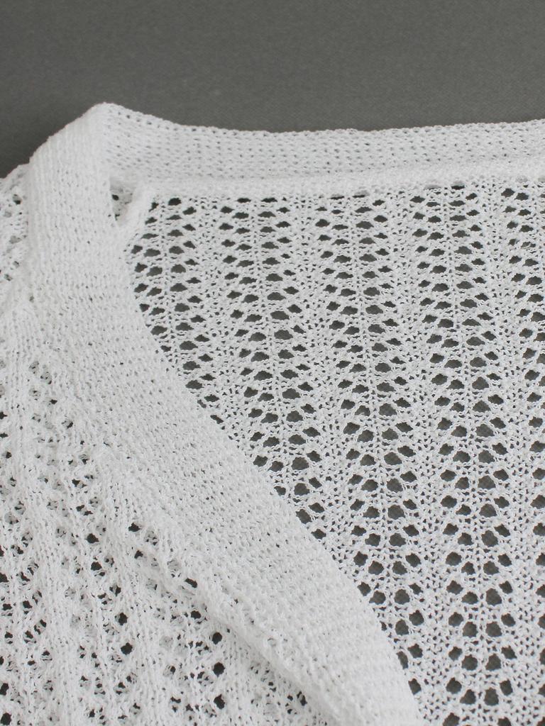 European-American Beach Style Thin Knit Cardigan Sweater with Hollow Design - Long Sleeve