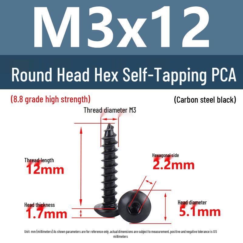 8.8 Grade Round Head Hex Socket Self-Tapping Screws M2-M4 Carbon Steel Bolts