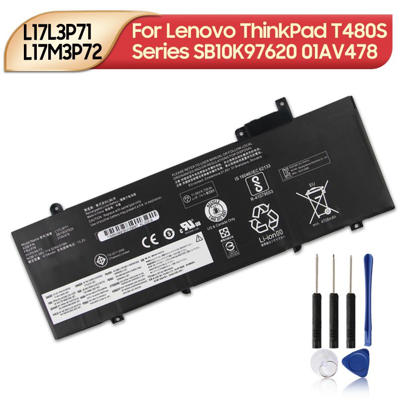 Nabíjecí lithiová baterie pro řadu Lenovo ThinkPad T480S SB10K97620 SB10K97622 01AV478 01AV479 01AV480 L17L3P71 L17M3P72 Baterie pro notebook 4708mAh