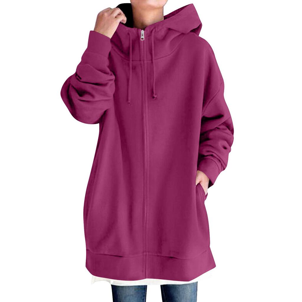 Women's Oversized Zip-Up Hoodie Casual Long Sleeve Hooded Sweatshirt with Pockets Red