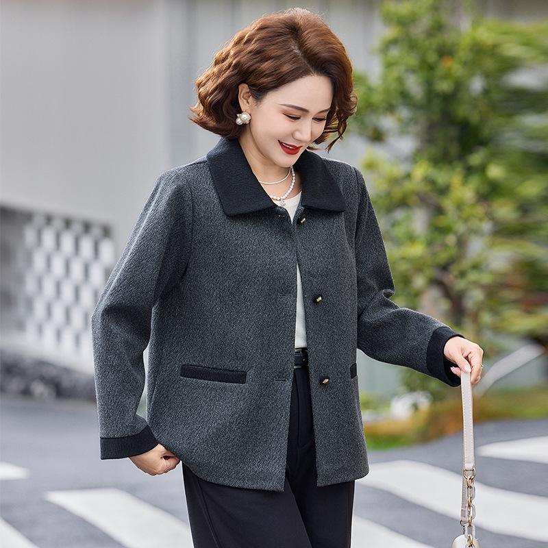 

Spring Mid-Age Women s Color Block Wool Coat - Loose, Stylish Cardigan XL (90-110 lbs) темно-серого