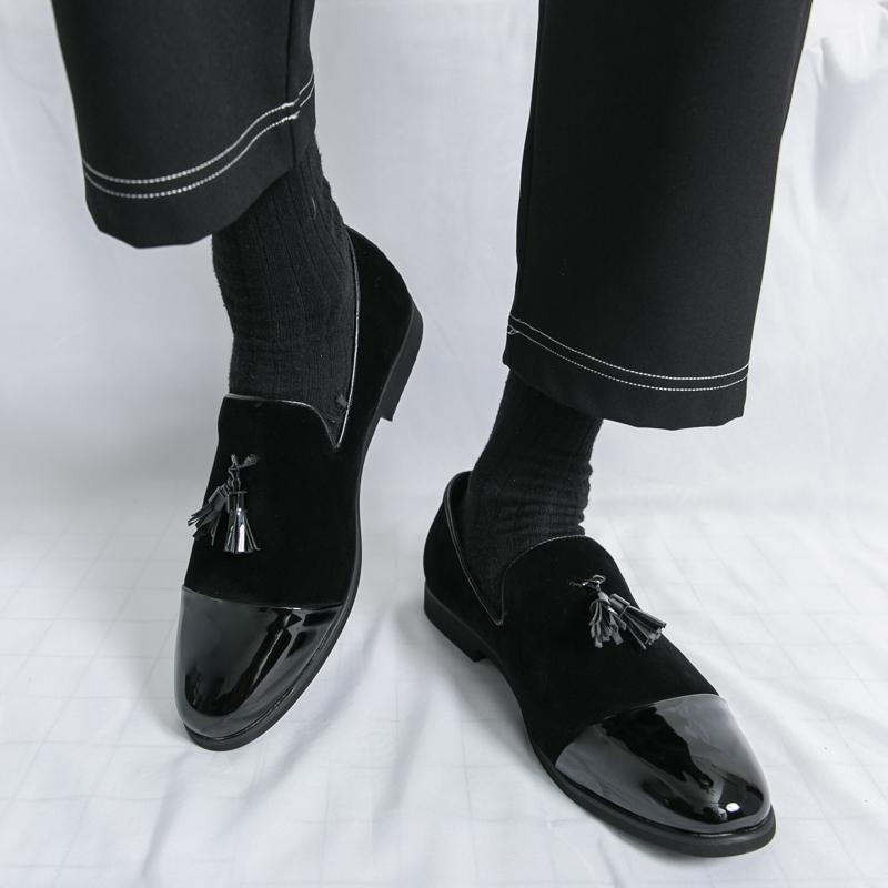 Men Loafers Leather Individuality Formal Business Shoes Coffee Slip On Flats Wedding Dress Prom Shoes Over Sized