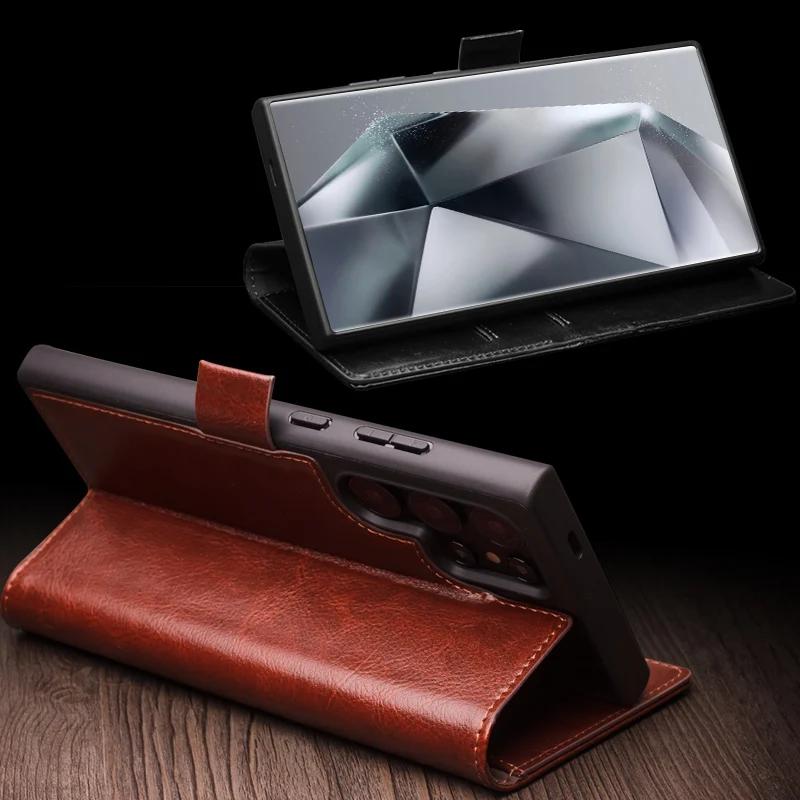 Oryginalne Skórzane Etui na Telefon dla Samsung S24+ Plus 5G Styl Biznesowy Moda Luksus z Miejscami na Karty Pokrowiec dla S24 Ultra 5G
