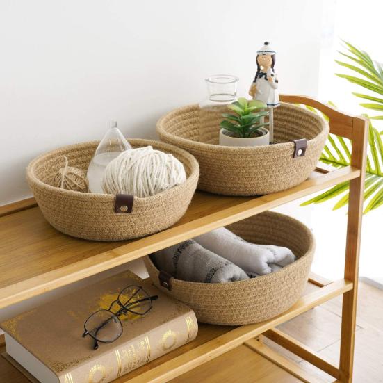 1 Set Breathable Woven Storage Basket with Handle Flax Eco-friendly Woven Storage Box for Bedroom