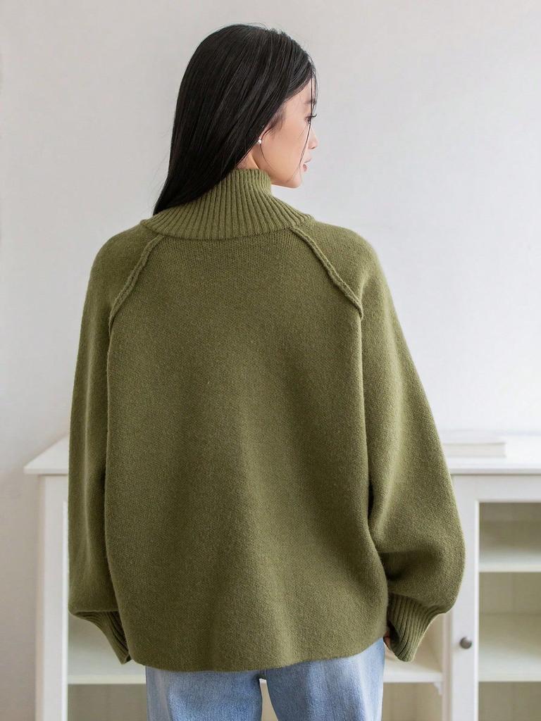 Solid Stand Collar Zip Knitted Cardigan Top Sweater Jacket