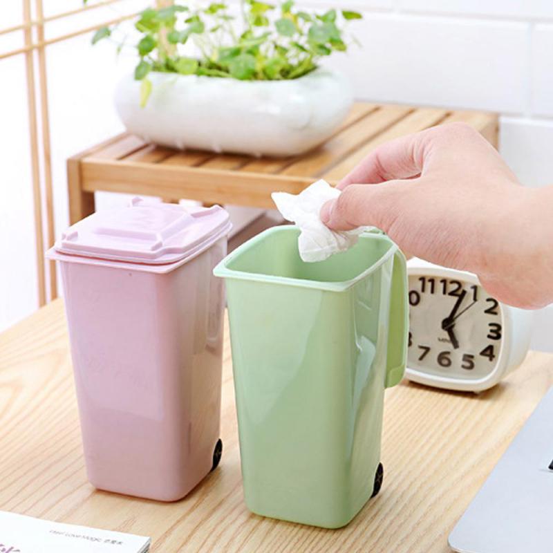 Mini Desktop Trash Can 3color Garbage Storage Box Living Room Coffee Table with Cover Small Paper Basket Plastic Garbage Bag