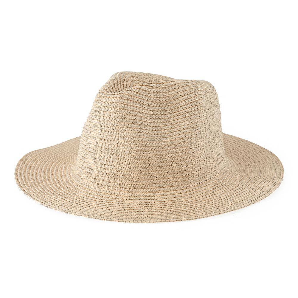 Straw Hat Solid Color Straw Top Hat Women, Seaside Beach Sunshade Sun Protection Panama Jazz Hat