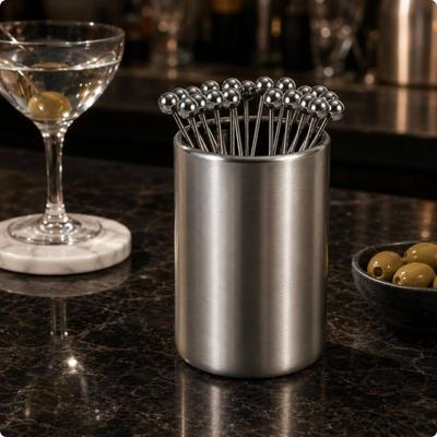 Stainless Steel Pick Holder Set Cylindrical Cocktails Open Top