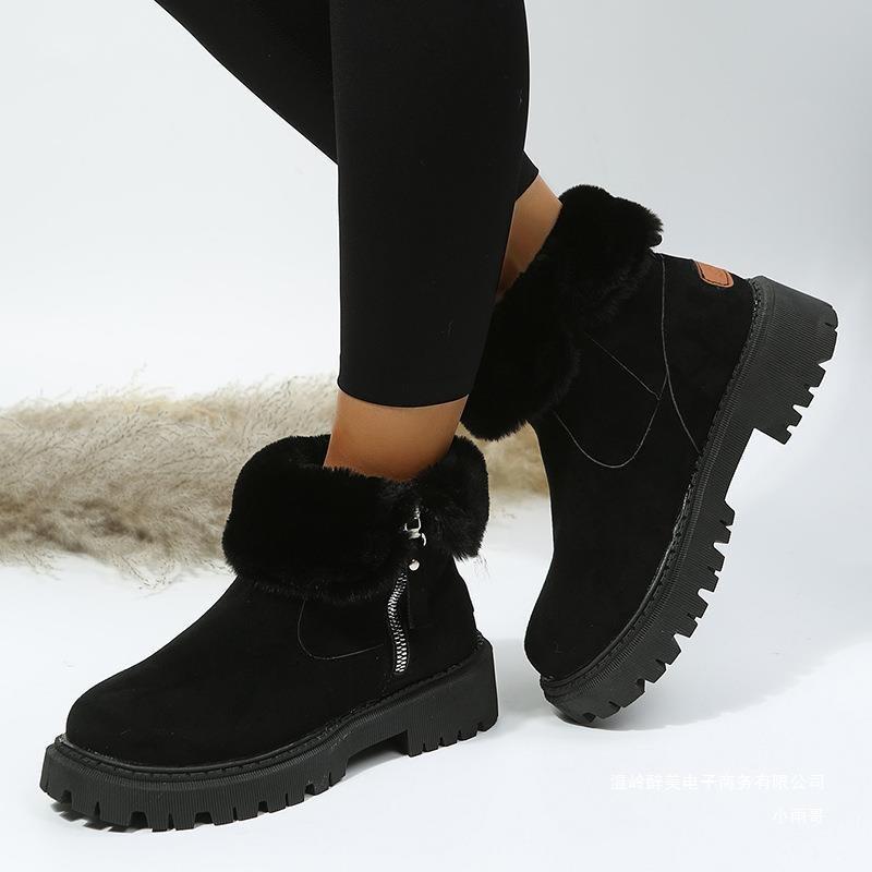 Winter Foreign Trade New Velvet Short Tube Wool Snow Boots Women's Warm Large Size Side Zipper Suede Cotton Boots