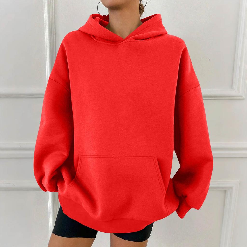 Women's Fashion Casual Solid Color Pocket Long Sleeve Hoodie