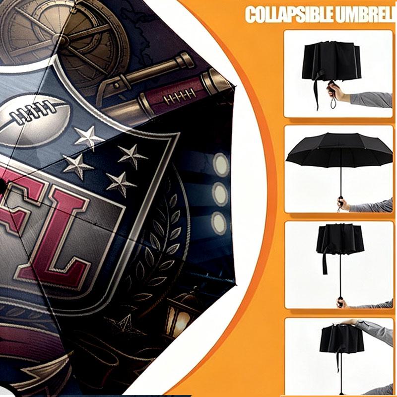 Custom Name Personalized NFL Print Umbrella, Auto Open Close, 8‑Rib Sturdy Frame, Commute Camping Hiking Use, Birthday Gift