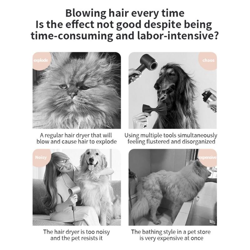 Pet Hair Dryer for Daily and Bath Grooming Hair Dryer Blowers 3 Speed Adjustable Temperature Nozzles Combs